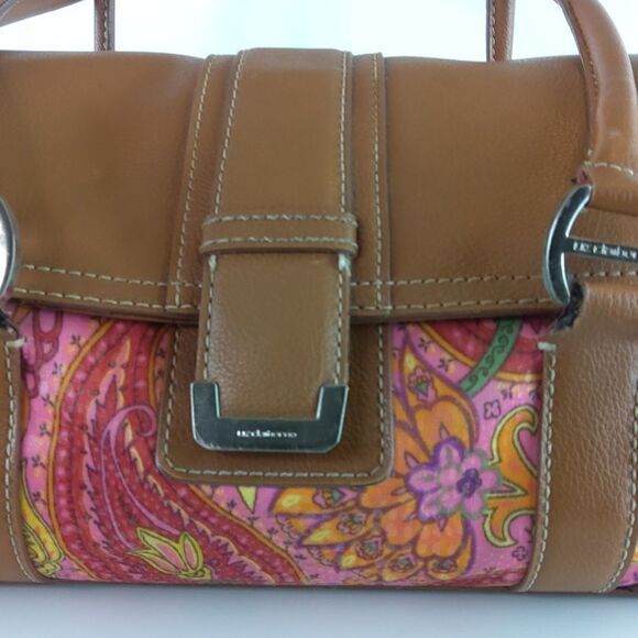 (3/$20) Liz Claiborne fuchsia paisley fabric and faux leather purse - Picture 3 of 16